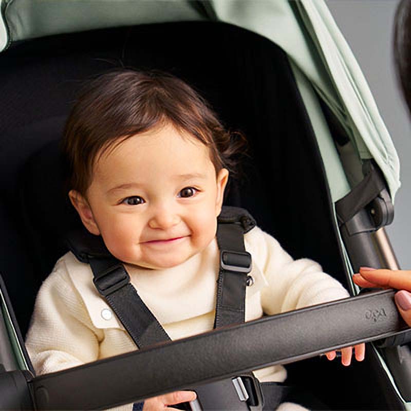 ベビーカーでゴキゲンな男児